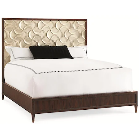 Queen Size "Silver Lining" Bed with Metallic Ribbon Themed Overlay and Low Profile Footboard